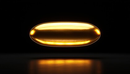 Shiny golden capsule floating against a dark background, symbolizing health and wellness.