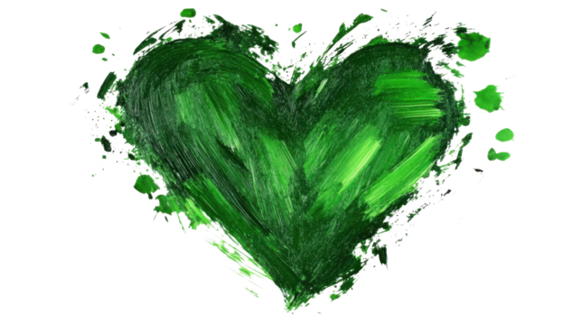 Green heart painting representing love, nature, and saint patrick's day with transparent background