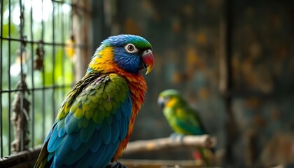 Vibrant Rainbow Lorikeet Parrot in Cage Stunning Bird Photography