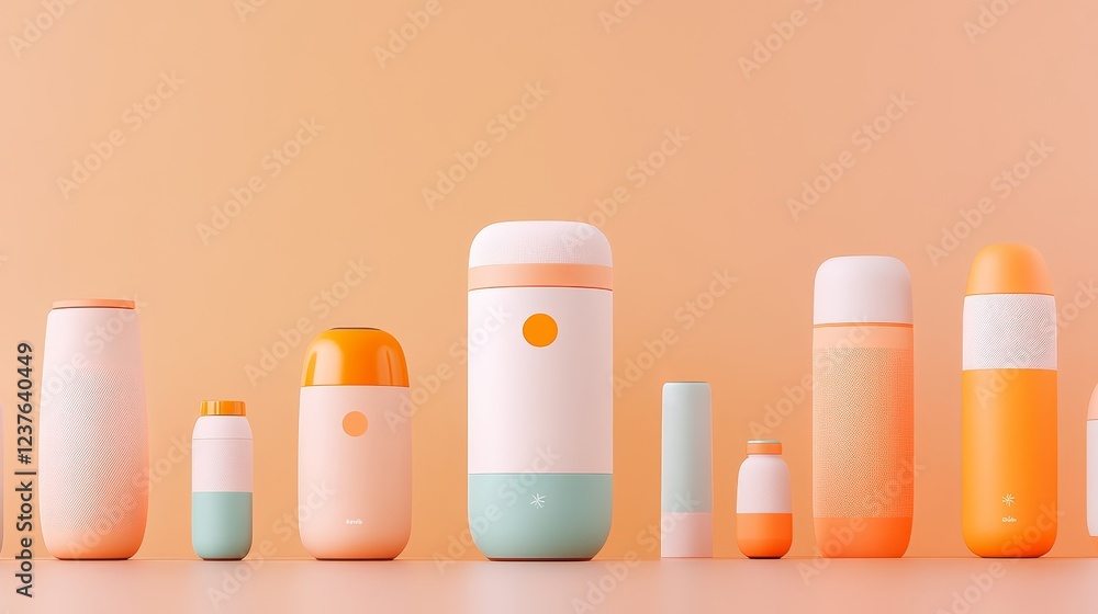 Poster pastel-colored bottles and containers product display