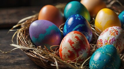Fototapeta premium Colorfully painted Easter eggs
