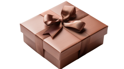 Elegant brown gift box with ribbon and bow on transparent background