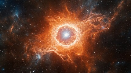 Obraz premium Fiery cosmic nebula with bright central star.