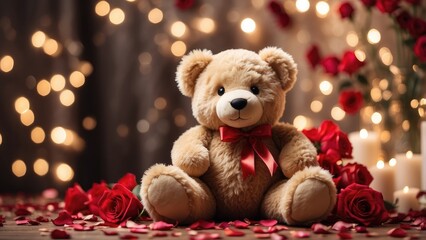"Adorable Teddy Bear with Red Roses: Valentine's Day Greeting Card Idea – AI-Crafted Art"