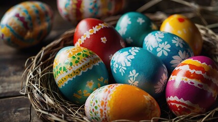 Fototapeta premium Colorfully painted Easter eggs