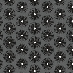 Seamless pattern with black flowers on gray background. Vector illustration.