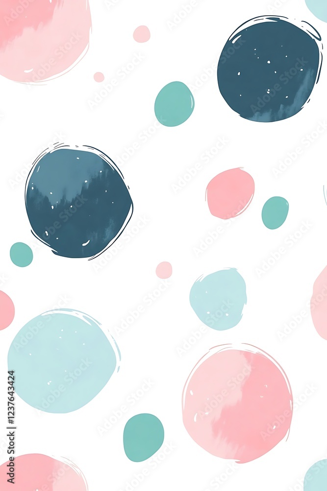 Poster abstract geometric background with floating circles in teal, light gray, and pink creating a minimal