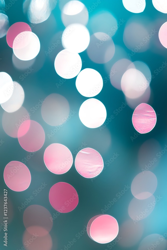 Poster abstract geometric background with floating circles in teal, light gray, and pink creating a minimal