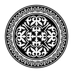 Monochrome Eastern national round decorative pattern, plate, medallion. Ethnic Elegant Black circle element for design in Eastern style. For ceramic, porcelain, embroidery, sandblasting, laser cutting