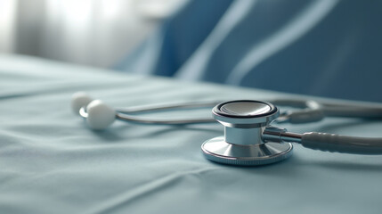 stethoscope resting on medical table, symbolizing healthcare and examination. soft lighting creates calm atmosphere, ideal for patient care and medical settings