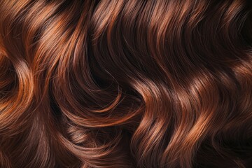 Fototapeta premium Zoomed in view of shiny curly frizzy brown hair shades