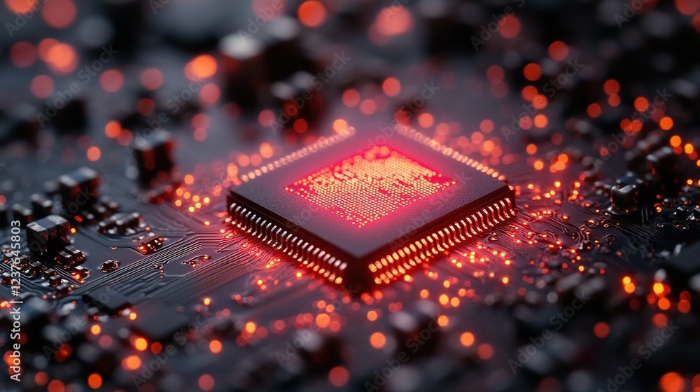 Poster illuminated microchip on a circuit board