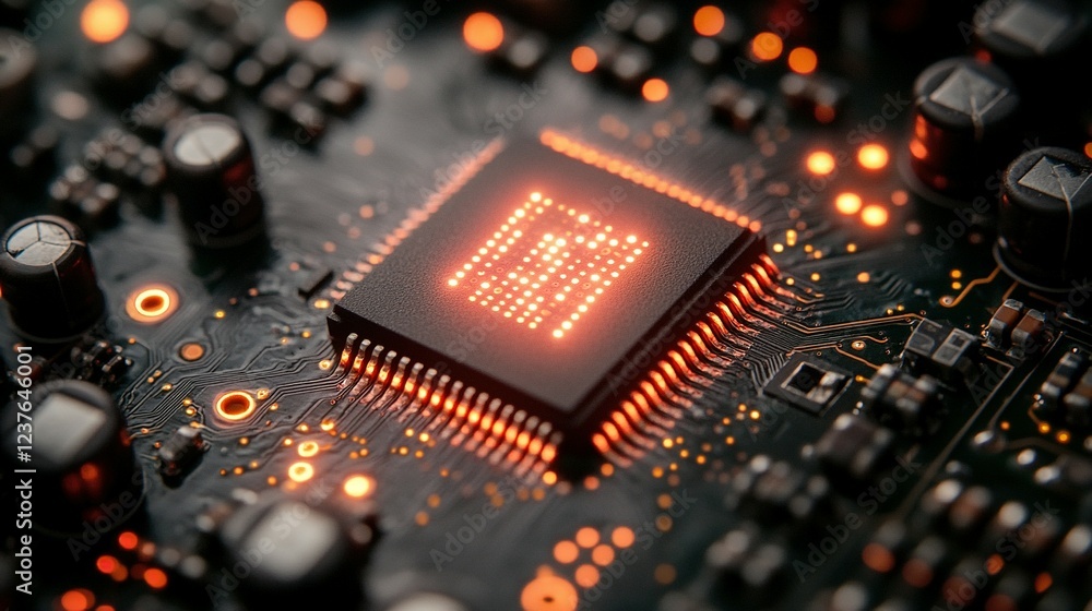 Poster illuminated microchip on a circuit board