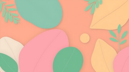 A modern flat design illustration featuring soft pastel colors on a natural background. The image uses simple two-dimensional shapes, conveying a gentle and soothing aesthetic.