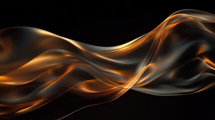 Obraz premium Golden abstract wave, dark background, flowing fabric, design element