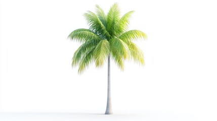 Obraz premium Lush green palm tree on white background, ideal for tropical vacation brochures