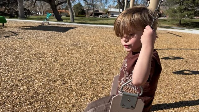 Little Boy Sitting on a Playground Swing