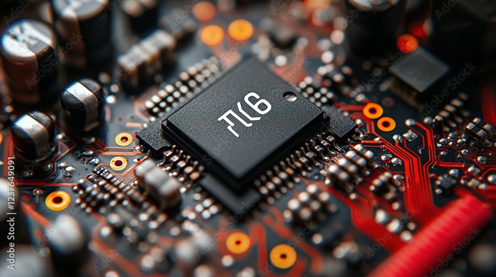 Poster close up of a circuit board with a microchip