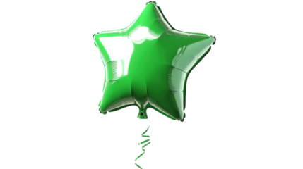 Green star shaped foil balloon floating with transparent background