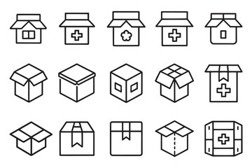 Fototapeta premium Box with a distinctive stripe related editable stroke outline icon set flat vector illustration