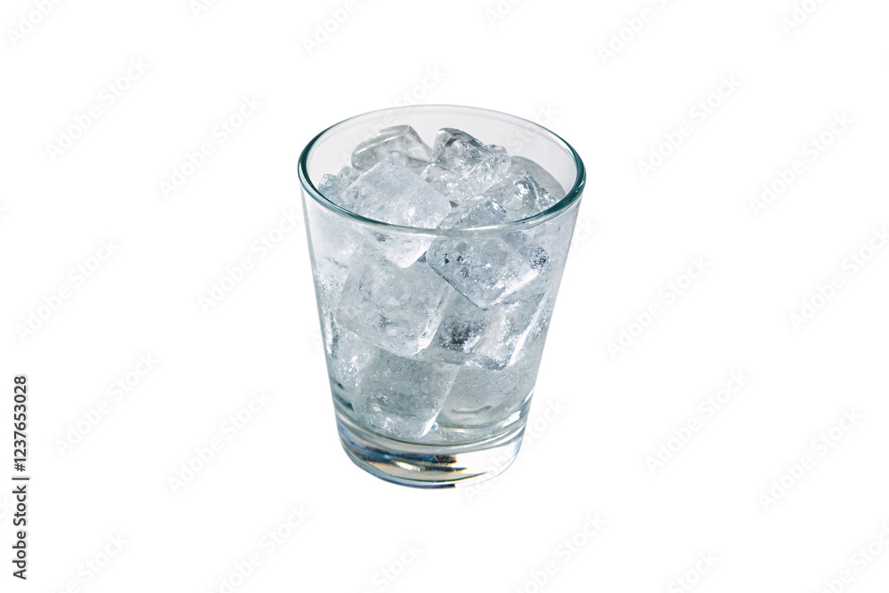 Aufkleber a rounded glass containing clear ice cubes, emphasizing transparency and refreshing appeal, isolated