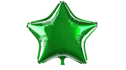 Green star shaped balloon floating on transparent background