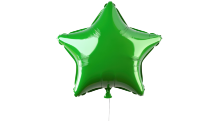 Green star shaped balloon floating on transparent background