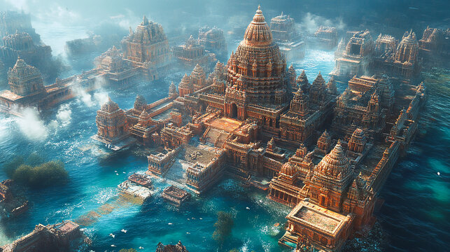 Image of Dwaraka, the ancient Indian city submerged under the sea mentioned in the Indian epic Mahabharata