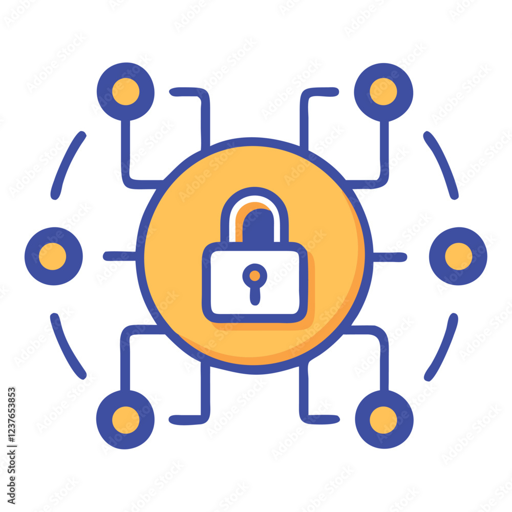 Poster blockchain encrypted data security icon