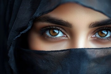 Naklejka premium An Arab woman wearing a black veil, with beautiful eyes