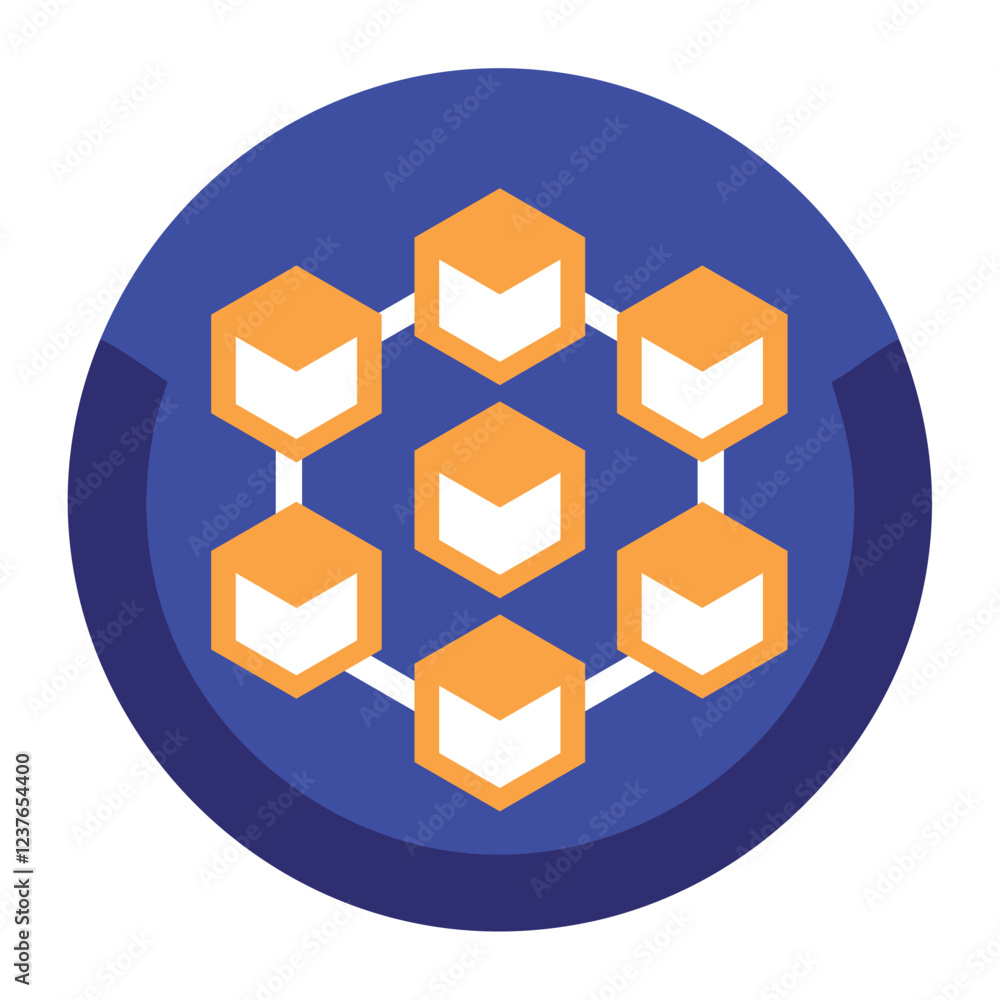 Poster blockchain distributed ledger system icon