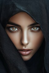 Naklejka premium An Arab woman wearing a black veil, with beautiful eyes