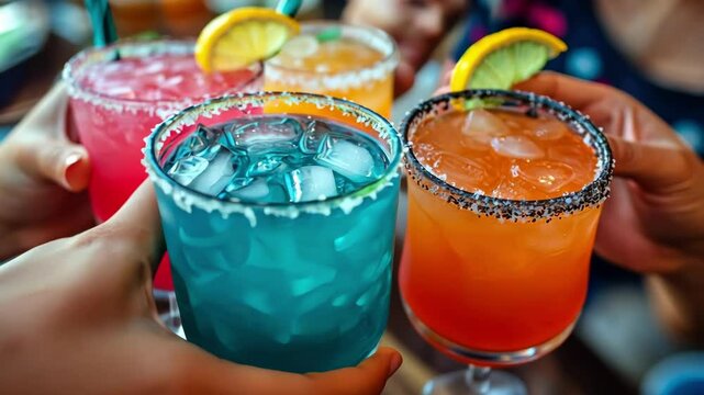 Colorful assortment of cooling summer cocktails with citrus garnishes Happy Cinco de mayo