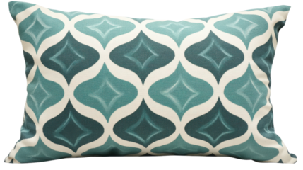 Teal and white quatrefoil pattern pillow isolated on transparent background