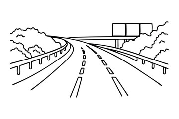  Modern highway Hand drawn line art vector illustration.