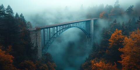 Misty Autumn Bridge: A Serene View