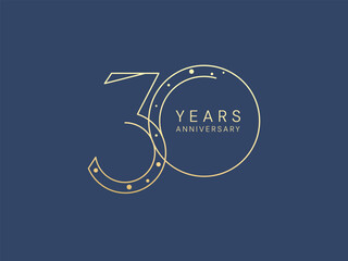 30th Anniversary luxury gold celebration with slim lines numbers logo typography vector design twisted infinity concept. Thirty years anniversary gold for celebration event, business company, card.