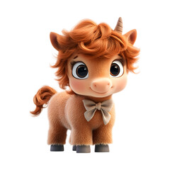 Fluffy 3D Cartoon Centaur Foal with Bow Isolated on Transparent Background