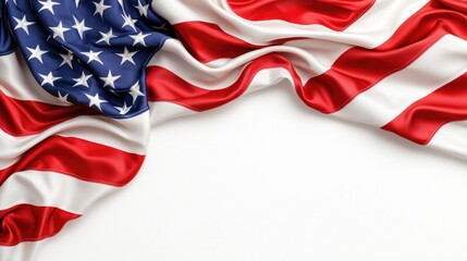 American flag draped, white background, patriotic design, holiday use