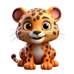 Cute Cartoon Leopard Character with Bright Colors and Big Eyes, isolated on transparent background