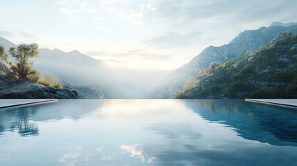 Obraz premium Serene Infinity Pool Overlooking Misty Mountains: A Luxurious Escape