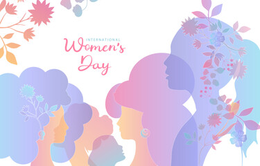 International women's day background with flower and gradient style for horizontal design