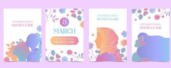 International women's day background with flower and gradient style for vertical a4 design
