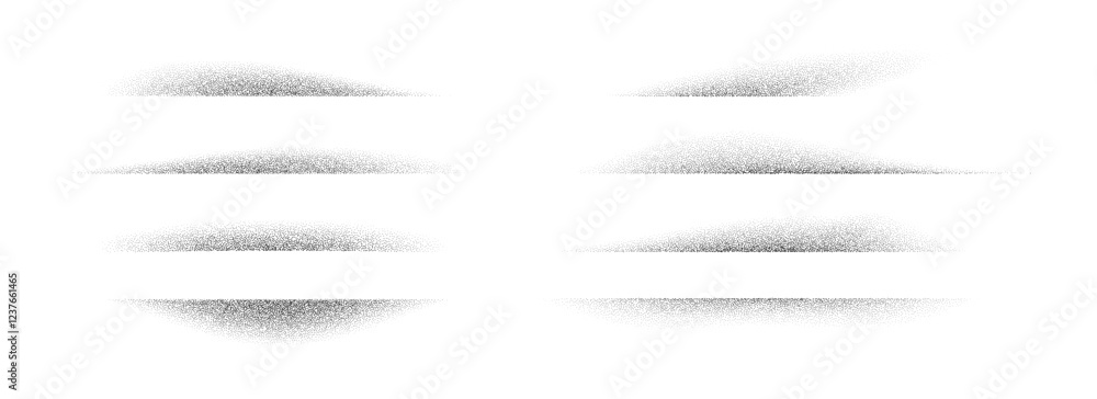 Aufkleber Dotted fading shadow collection. Stippled shade effect set. Textured vanishing halftone gradient stripes. Black sprayed grainy strips pack. Noise edge bundle for separate and divide. Vector