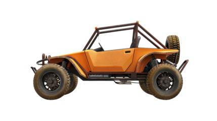 Orange off-road buggy facing right on transparent background