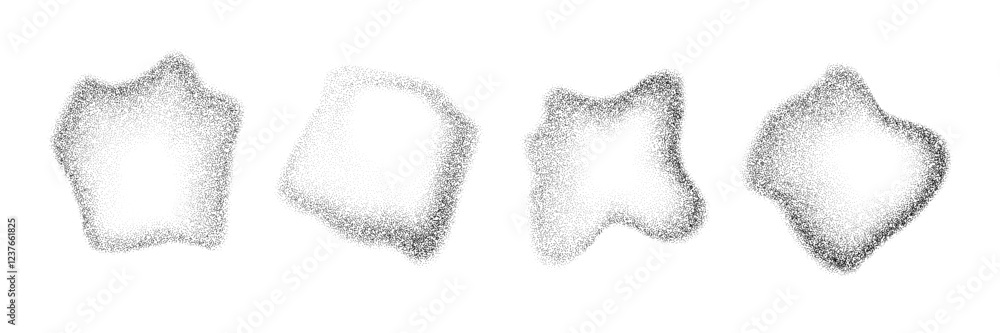 Aufkleber Fluid dotted gradient drop shapes. Black stippled liquid object set. Grainy spray spots and stains. Noise splashes and splatters forms. Dissolve sand dust texture. Vector fading halftone elements