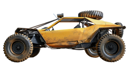 Powerful yellow off-road buggy standing out against transparent background