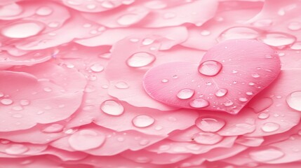 Fototapeta premium Pink Rose Petals Heart Shaped Dew Drops Romantic Image