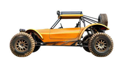 Powerful yellow dune buggy standing out on transparent background