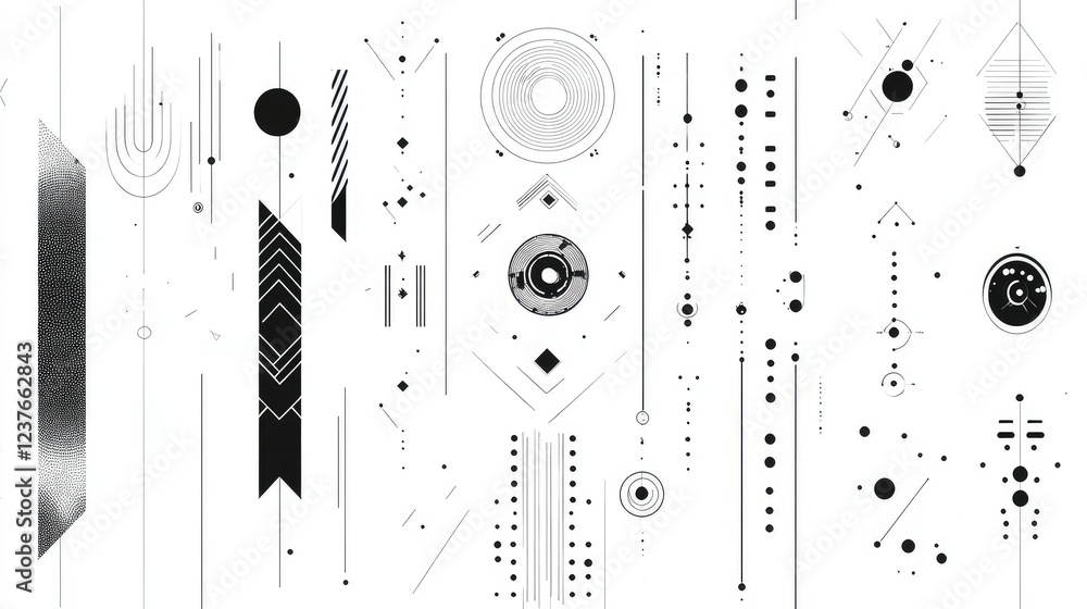 Poster abstract black and white geometric design with various shapes and lines for modern graphic backgroun
